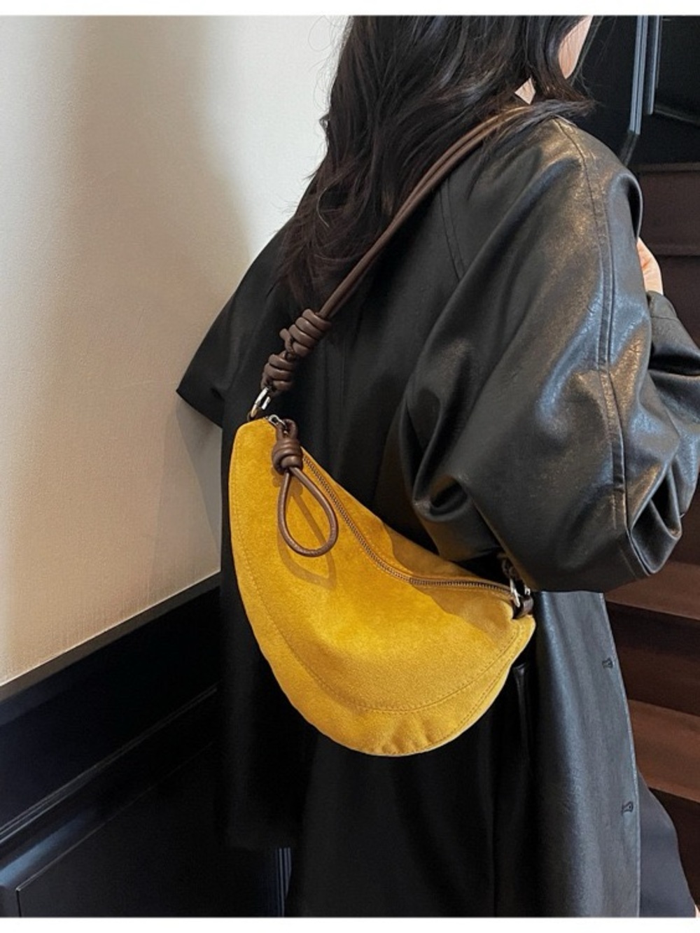 Vintage Suede Crescent Hobo Shoulder Bag Y2K Minimalist Vegan Leather
